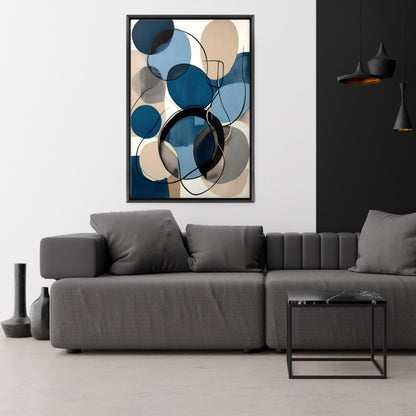 Πίνακας σε Καμβά Blue and Beige Abstract Ψηφιακής Εκτύπωσης με Κορνίζα Χρώμα Μαύρο 70x100x3