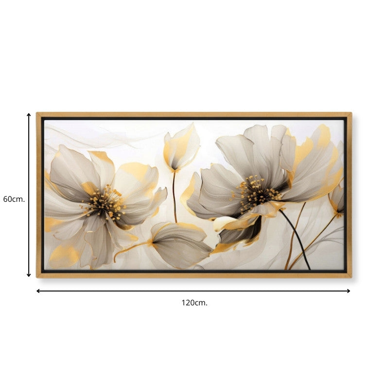 Πίνακας σε Καμβά Ethereal Blossom Ψηφιακής Εκτύπωσης με Κορνίζα Χρώμα Χρυσό 120x60x3