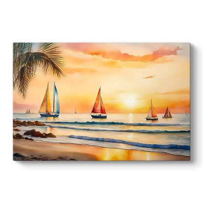 Πίνακας σε Καμβά "Tropical Sails at the Sunset" Ψηφιακής Εκτύπωσης 100x70x3