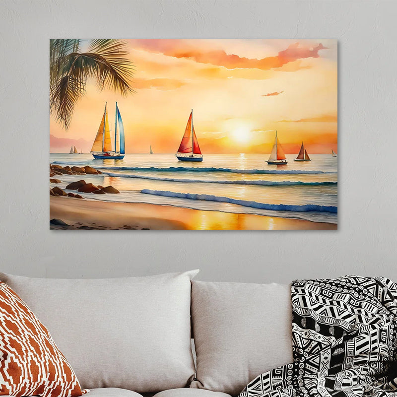 Πίνακας σε Καμβά "Tropical Sails at the Sunset" Ψηφιακής Εκτύπωσης 100x70x3