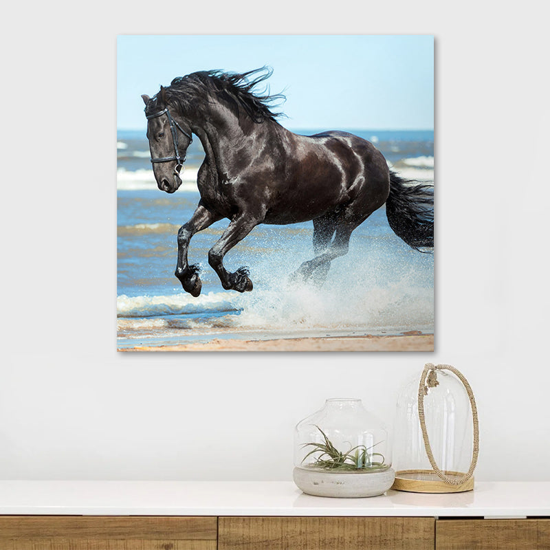 Πίνακας σε Καμβά "Black Horse" Ψηφιακής Εκτύπωσης 60x60x3
