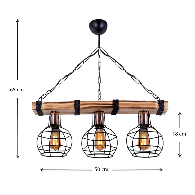 Φωτιστικό Οροφής Marit E27 Ξύλινο/Μεταλλικό Τρίφωτο Καρυδί/Μαύρο 50X15X65
