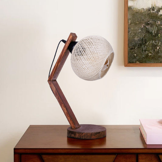 Φωτιστικό Επιτραπέζιο Rope E27 Ξύλινο - Σχοινί Χρώμα Μπεζ - Καρυδί Ø17x40