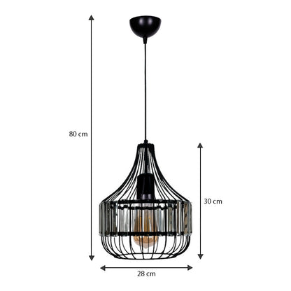 Φωτιστικό Οροφής Merlin E27 Μεταλλικό - Γυάλινο Μονόφωτο Χρώμα Μαύρο Ø28x80
