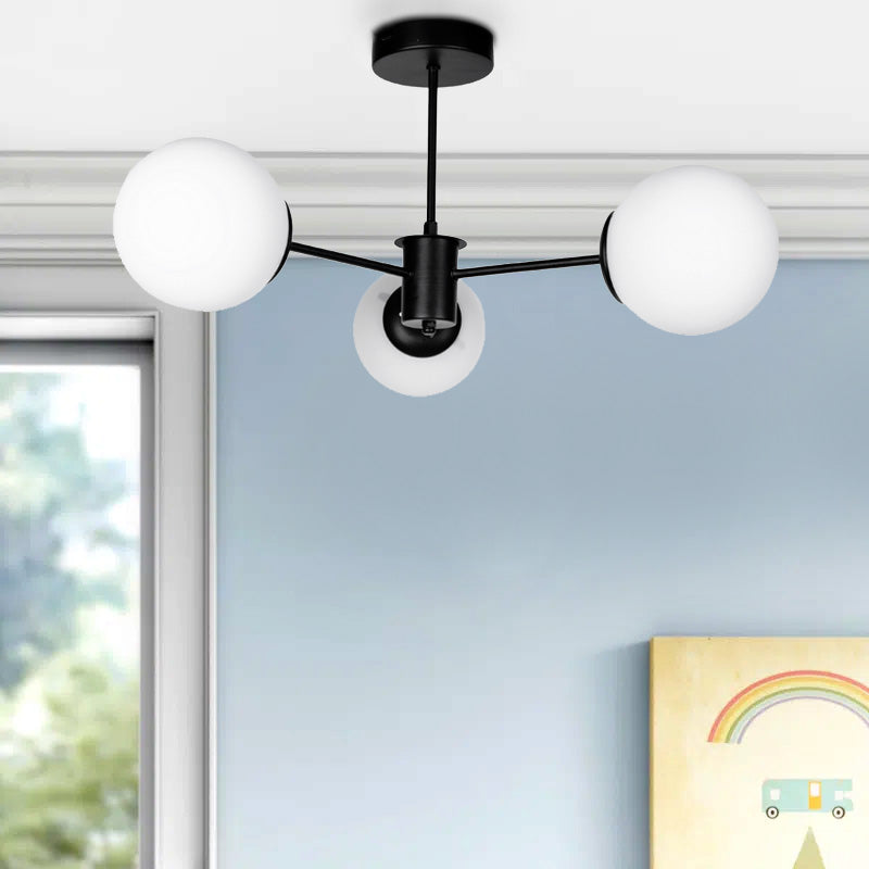 Φωτιστικό Οροφής Fune E27 Μεταλλικό - Γυάλινο Τρίφωτο Χρώμα Μαύρο - Λευκό Ø60x30