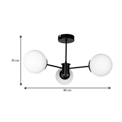 Φωτιστικό Οροφής Fune E27 Μεταλλικό - Γυάλινο Τρίφωτο Χρώμα Μαύρο - Λευκό Ø60x30
