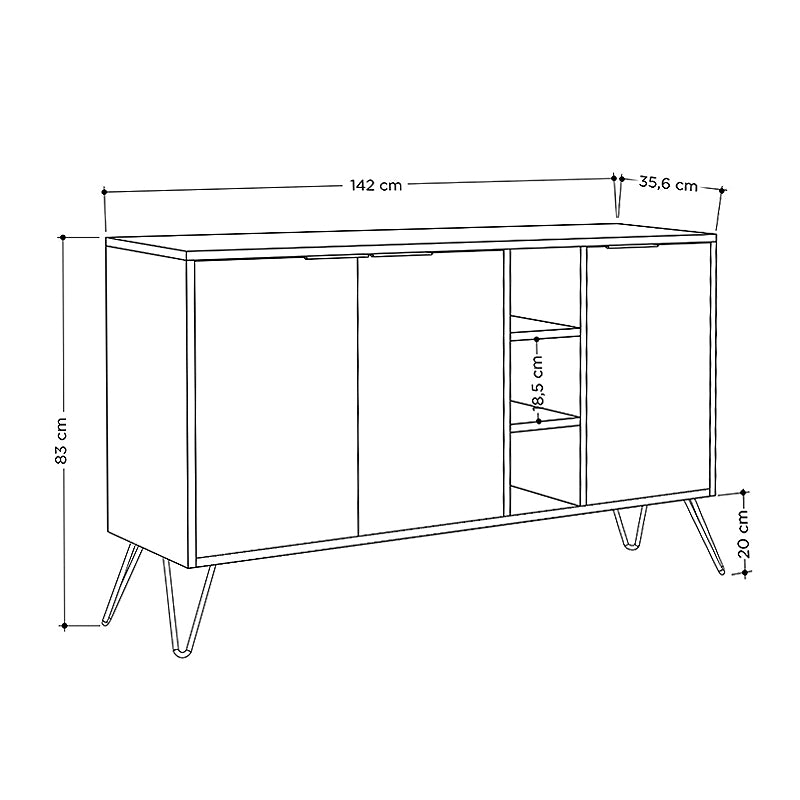 Μπουφές Clara Χρώμα Ανοιχτό Καρυδί 142x35,6x83