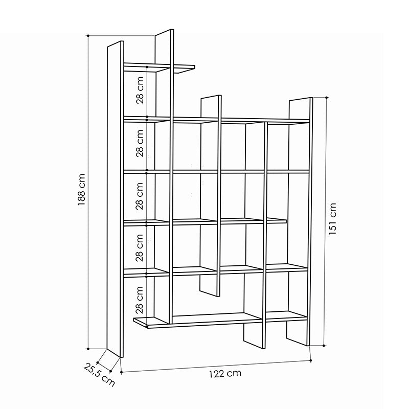 Βιβλιοθήκη Μελαμίνης Manco Χρώμα Λευκό 122x25,5x188