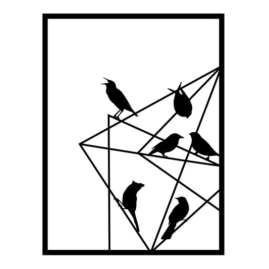 Διακοσμητικό Τοίχου Birds On Wire Μεταλλικό Χρώμα Μαύρο 37X2X49