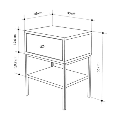 Κομοδίνο Lisa Χρώμα Saphhire Oak 45x35x56