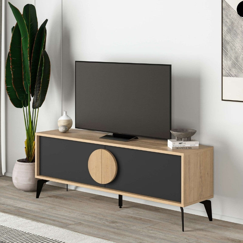 Έπιπλο Τηλεόρασης Gora Χρώμα Sapphire Oak - Silky Black 140x35,6x51