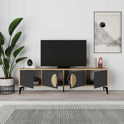 Έπιπλο Τηλεόρασης Gora Χρώμα Sapphire Oak - Silky Black 180x35,6x51