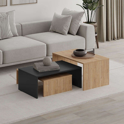 Τραπεζάκι Σαλονιού Σετ 3 Τμχ Kanta Χρώμα Sapphire Oak - Silky Black 80x50x40,5