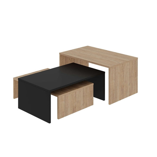 Τραπεζάκι Σαλονιού Σετ 3 Τμχ Kanta Χρώμα Sapphire Oak - Silky Black 80x50x40,5
