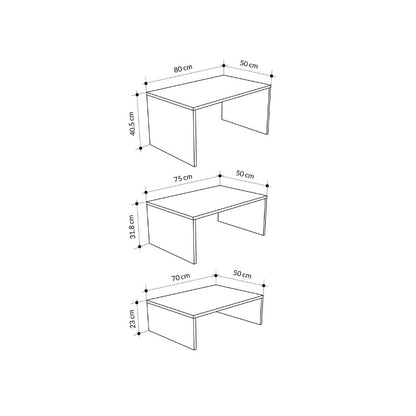 Τραπεζάκι Σαλονιού Σετ 3 Τμχ Kanta Χρώμα Sapphire Oak - Silky Black 80x50x40,5