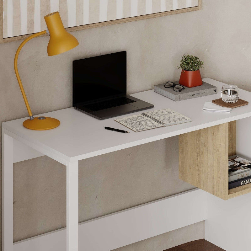 Γραφείο Εργασίας Cubo Χρώμα Λευκό - Sapphire Oak 110x50x75