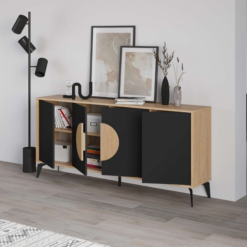 Μπουφές Gora Χρώμα Sapphire Oak - Silky Black 180x40x82