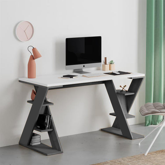 Γραφείο Εργασίας Papillon Χρώμα Ανθρακί - Λευκό 137x60x75