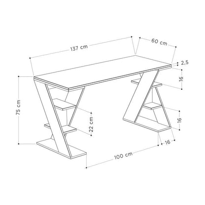 Γραφείο Εργασίας Papillon Χρώμα Ανθρακί - Λευκό 137x60x75