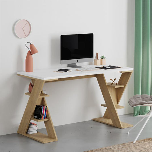 Γραφείο Εργασίας Papillon Χρώμα Sapphire Oak - Λευκό 137x60x75