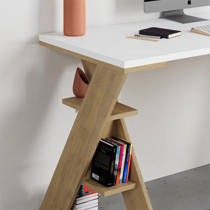 Γραφείο Εργασίας Papillon Χρώμα Sapphire Oak - Λευκό 137x60x75