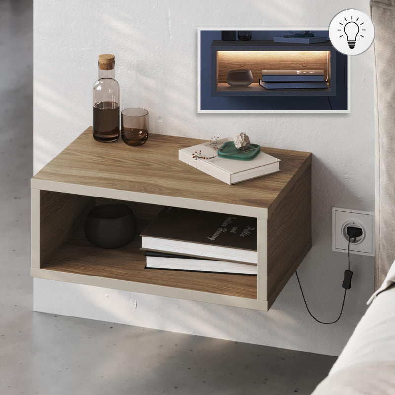 Κομοδίνο Επιτοίχιο Brik με LED Χρώμα Καρυδί - Sandstone 45x30x18