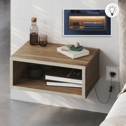Κομοδίνο Επιτοίχιο Brik με LED Χρώμα Καρυδί - Sandstone 45x30x18