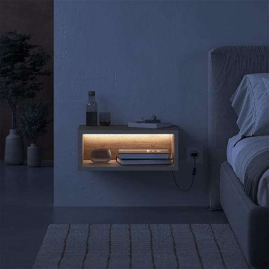 Κομοδίνο Επιτοίχιο Brik με LED Χρώμα Καρυδί - Sandstone 45x30x18