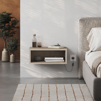 Κομοδίνο Επιτοίχιο Brik με LED Χρώμα Καρυδί - Sandstone 45x30x18