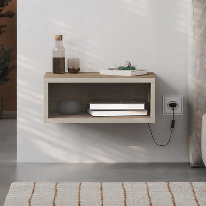Κομοδίνο Επιτοίχιο Brik με LED Χρώμα Καρυδί - Sandstone 45x30x18