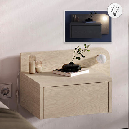 Κομοδίνο Επιτοίχιο Dotta με LED Χρώμα Light Oak 52x33,6x28