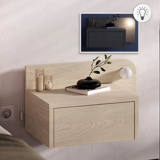 Κομοδίνο Επιτοίχιο Dotta με LED Χρώμα Light Oak 52x33,6x28