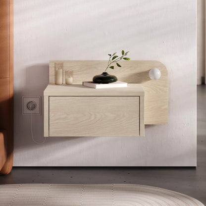 Κομοδίνο Επιτοίχιο Dotta με LED Χρώμα Light Oak 52x33,6x28