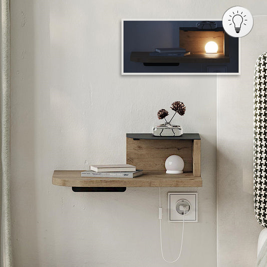 Κομοδίνο Επιτοίχιο Luno με LED Χρώμα Sepet Oak 40x30x16,2