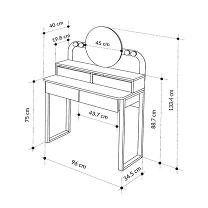Τουαλέτα με Καθρέπτη Lora με LED Χρώμα Μαύρο - Sapphire Oak 96x40x133,4