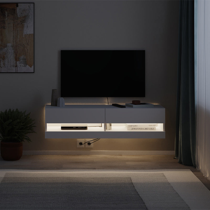 Έπιπλο Τηλεόρασης Επιτοίχιο Moon με LED Χρώμα Λευκό 120x33,8x30