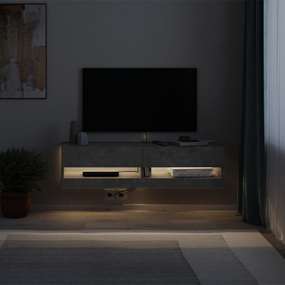 Έπιπλο Τηλεόρασης Επιτοίχιο Moon με LED Χρώμα Γκρι Ρετρό 120x33,8x30