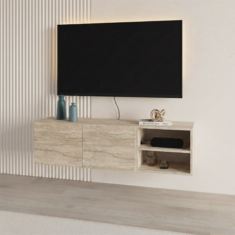 Έπιπλο Τηλεόρασης Επιτοίχιο Conrad Χρώμα Travertine 140x35x38