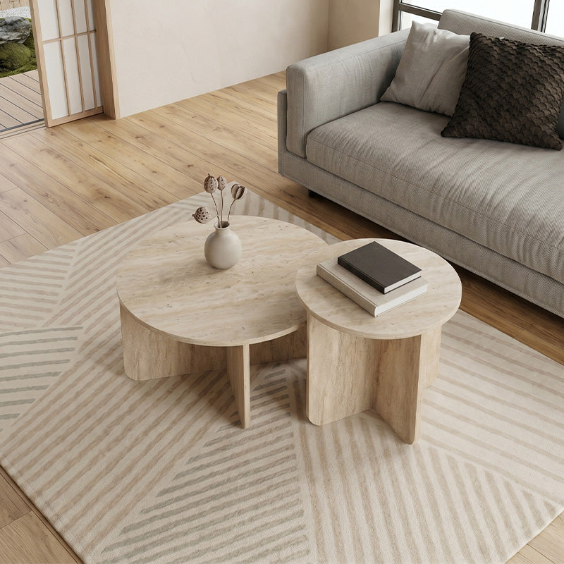 Coffee Table Set 2 Pcs Hillary Travertine Color Ø70x38