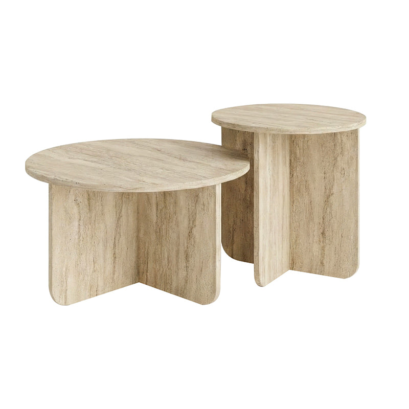 Coffee Table Set 2 Pcs Hillary Travertine Color Ø70x38