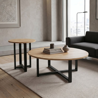 Τραπεζάκι Σαλονιού Σετ 2 Τμχ Mesa Χρώμα Sapphire Oak Ø90x35,5