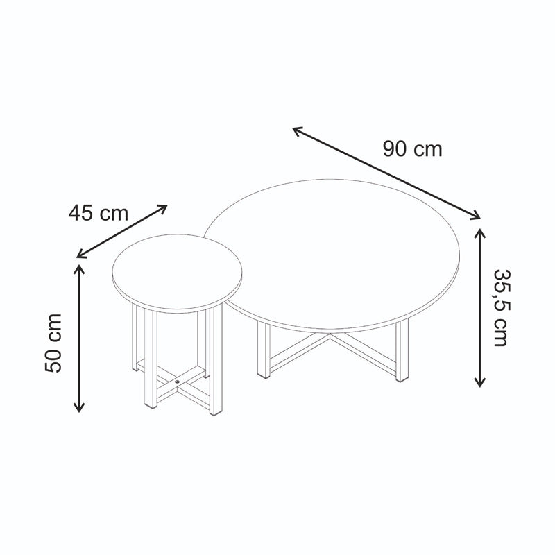 Τραπεζάκι Σαλονιού Σετ 2 Τμχ Mesa Χρώμα Sapphire Oak Ø90x35,5