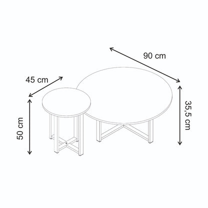 Τραπεζάκι Σαλονιού Σετ 2 Τμχ Mesa Χρώμα Sapphire Oak Ø90x35,5