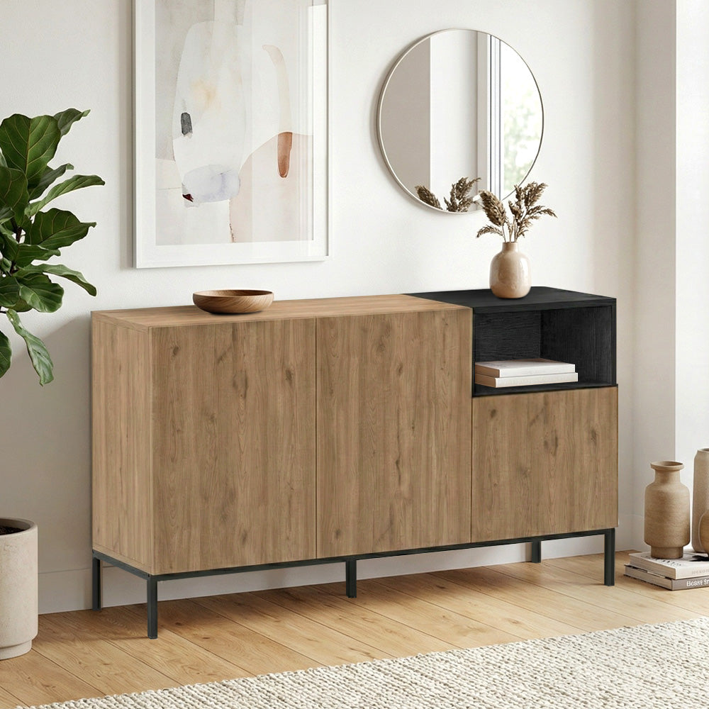 Μπουφές Cailin Χρώμα Sepet Oak - Black Wood 140x41,8x80