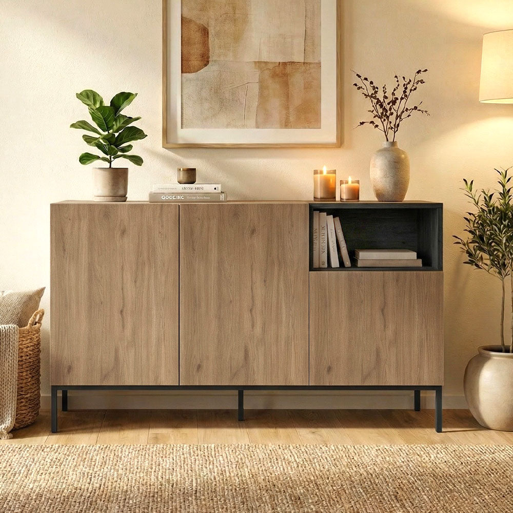 Μπουφές Cailin Χρώμα Sepet Oak - Black Wood 140x41,8x80