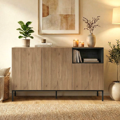 Μπουφές Cailin Χρώμα Sepet Oak - Black Wood 140x41,8x80