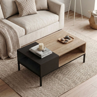Τραπεζάκι Σαλονιού Cailin Χρώμα Sepet Oak - Black Wood 90x56x40,6