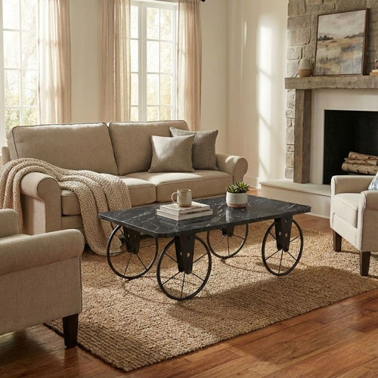 Τραπεζάκι Σαλονιού Jemmy MDF - Μεταλλικό Χρώμα Μαύρο Εφέ Μαρμάρου 90x55x33