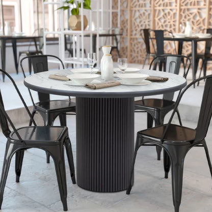 Τραπέζι Borno Χρώμα Μαύρο - Λευκό Εφέ Μαρμάρου Ø115x79