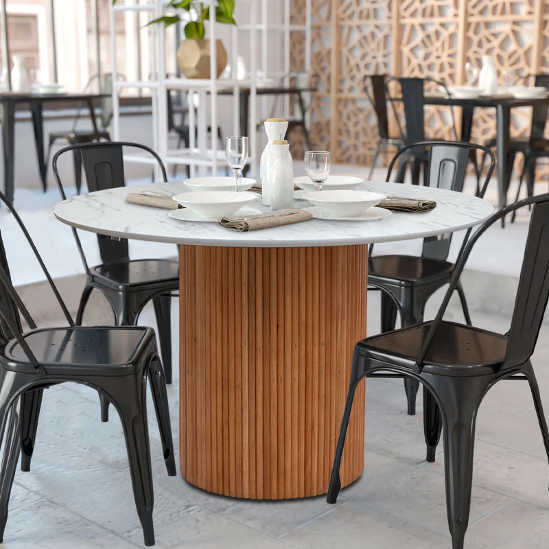 Τραπέζι Borno Χρώμα Φυσικό - Λευκό Εφέ Μαρμάρου Ø120x78